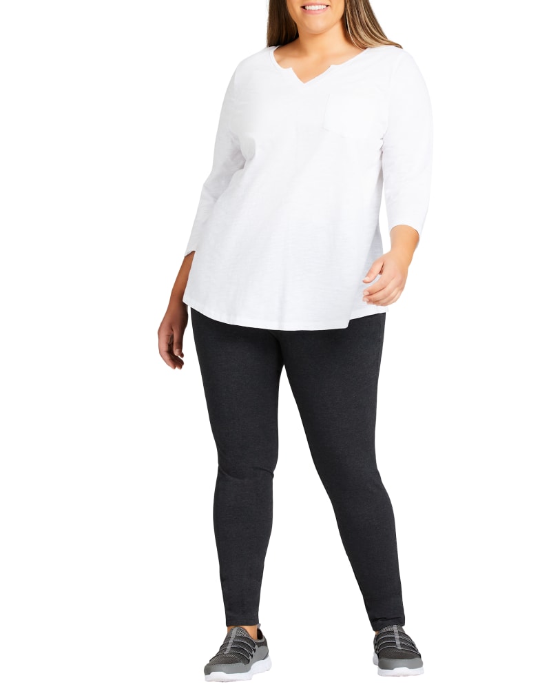 Front of a model wearing a size 22/24 LEGGING PIMA H/RISE in Charcoal Grey by avenue. | dia_product_style_image_id:302806
